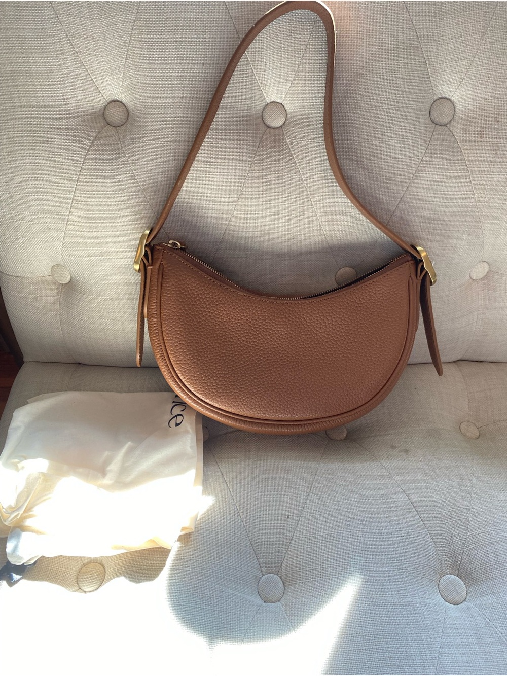 Quince Estelle Mini Crescent Shoulder Bag In Cognac Brown Leather
